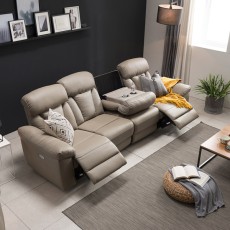 [삼익가구] 크루즈 USB 4인용 전동 리클라이너 가죽소파 쇼파(양방향) 라이트그레이